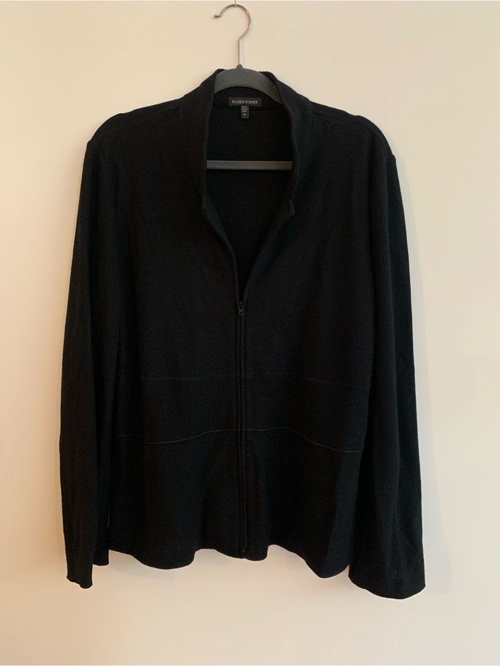Eileen Fisher Black Wool Zip-Front Sweater Size XL